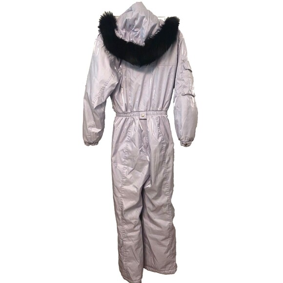 Vtg NILS Purple Ski Suit Women's 4 Insulated Snow Winter Retro Faux Fur Hood - Picture 2 of 15